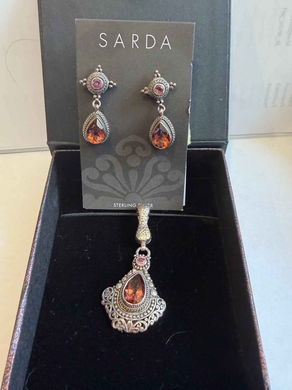 SARDA Sterling Silver Sunset Mystic Topaz Enhancer Pendant & Earring Set NWT